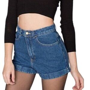 American Apparel High Waist Jean Shorts Cuffed Denim Dark Wash Indigo 27